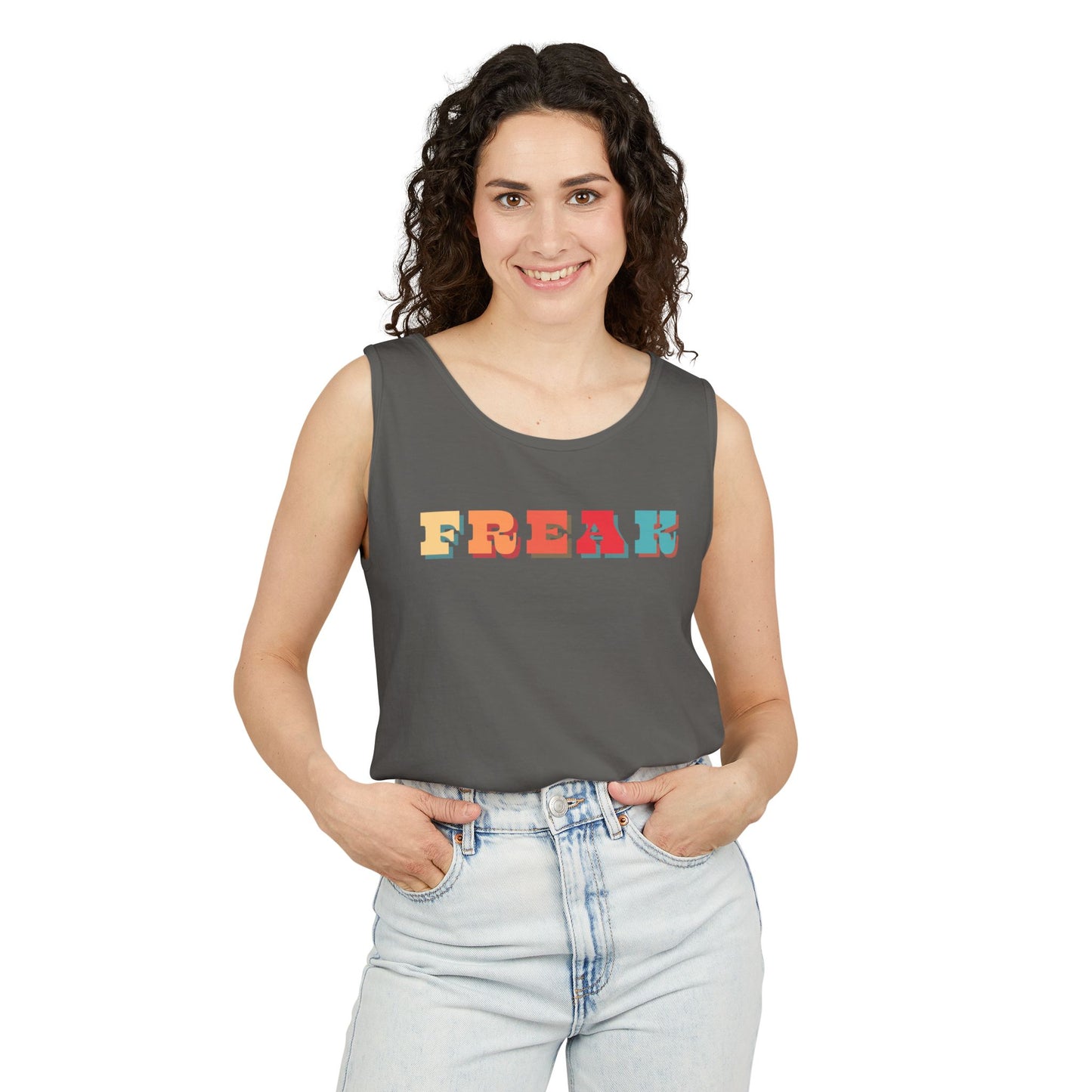 Calling all Freaks! This Unisex Tank features Retro Funky lettering Perfect as a Summer Tee, Festival Top, Casual Wear, Gifts for Friendly Freaks