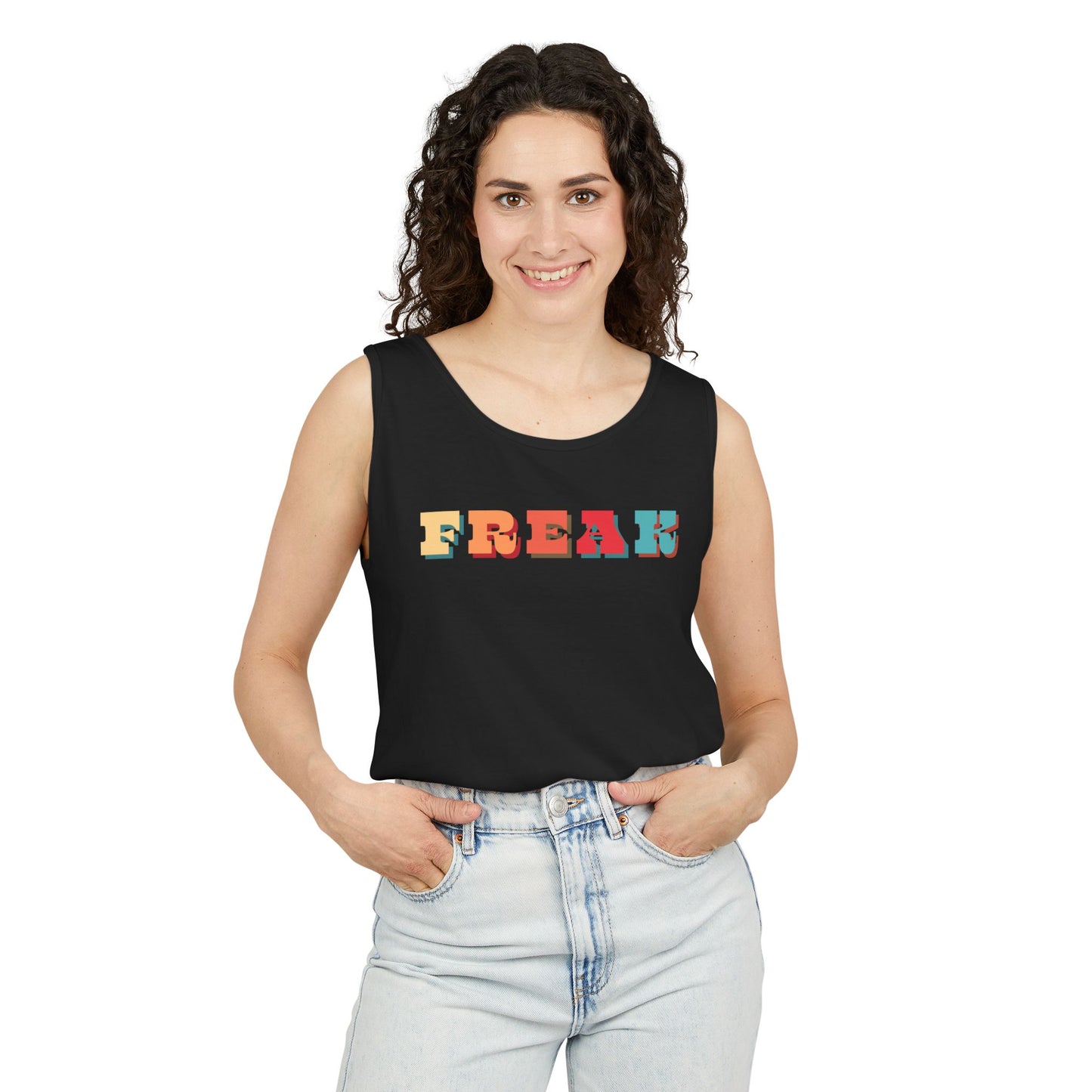 Calling all Freaks! This Unisex Tank features Retro Funky lettering Perfect as a Summer Tee, Festival Top, Casual Wear, Gifts for Friendly Freaks