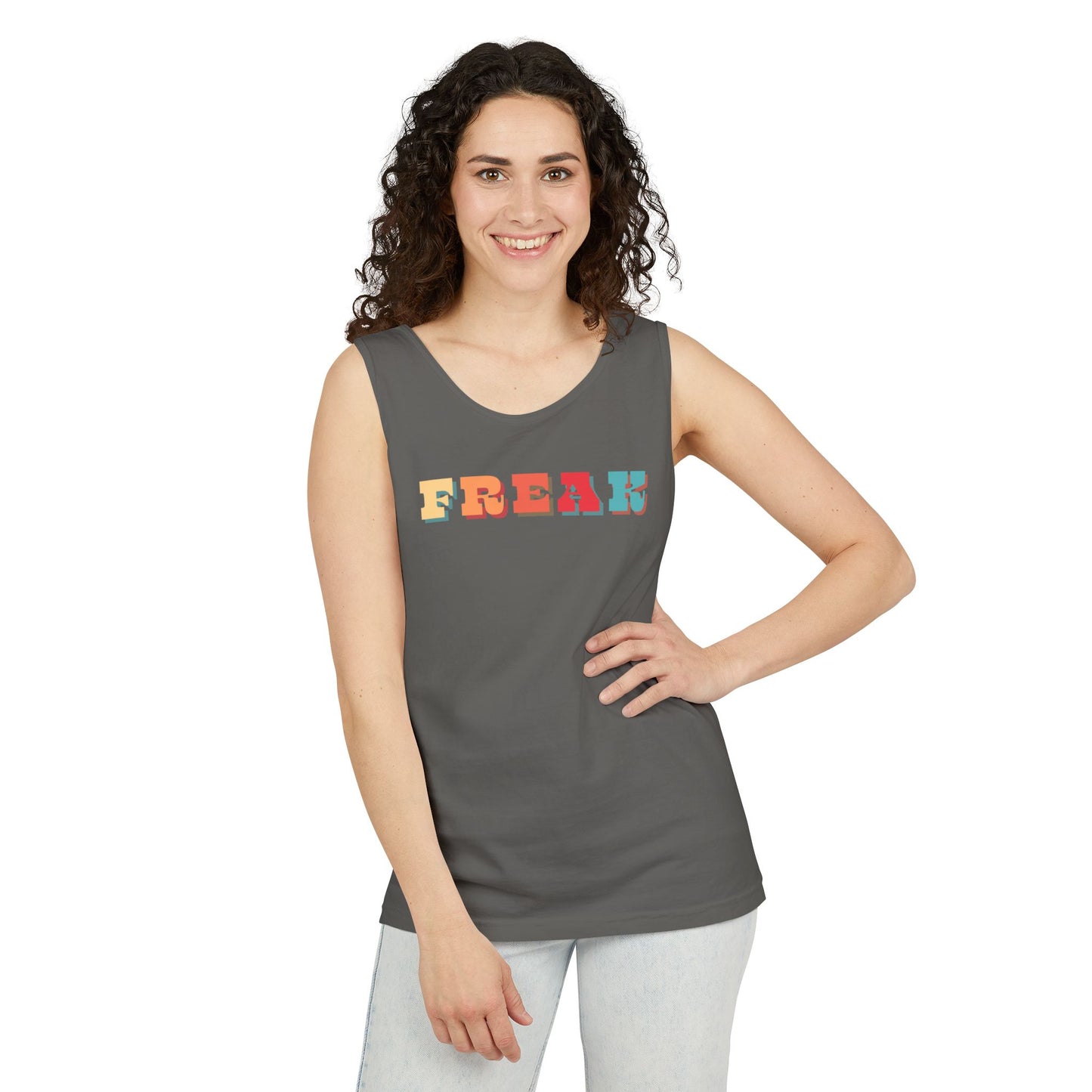 Calling all Freaks! This Unisex Tank features Retro Funky lettering Perfect as a Summer Tee, Festival Top, Casual Wear, Gifts for Friendly Freaks